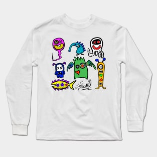 aliens doodles art Long Sleeve T-Shirt